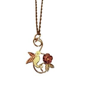 Black Hills Vintage 10K Tri Color Gold Hummingbird Pendant On 14K Gold Chain
